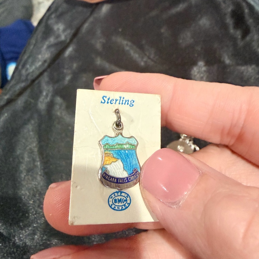 Sterling Niagara Falls Canada Shield Charm in Blue and Gold